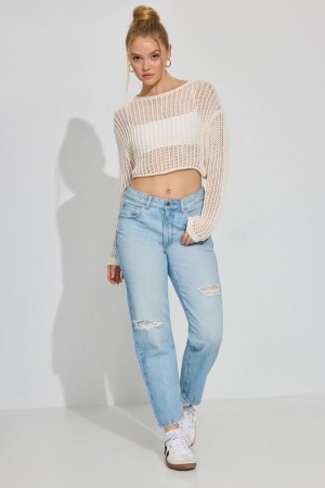 Blue Women Garage Vintage Straight Jeans | A-9537481